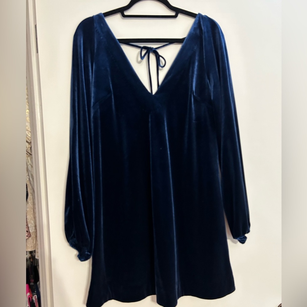 Free People Misha Mini Dress, Midnight Navy Velvet - Picture 2 of 9